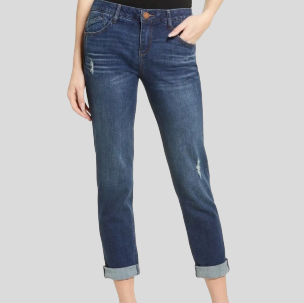 Wit & Wisdom distressed classic straight leg high waisted denim jeans sz 12